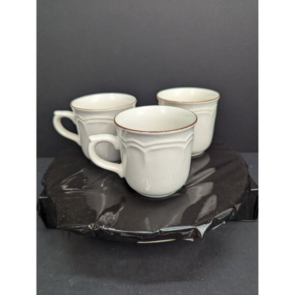 Cumberland Stoneware Replacement Cups Mayblossoms w/Brown Rim Lot of 3 - Picture 5 of 8